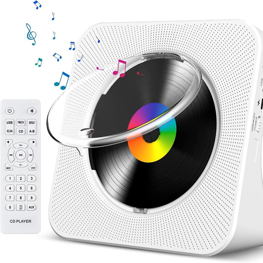 NWT Bluetooth CD Player with Remote HiFi Speakers FM Radio - One Size, White